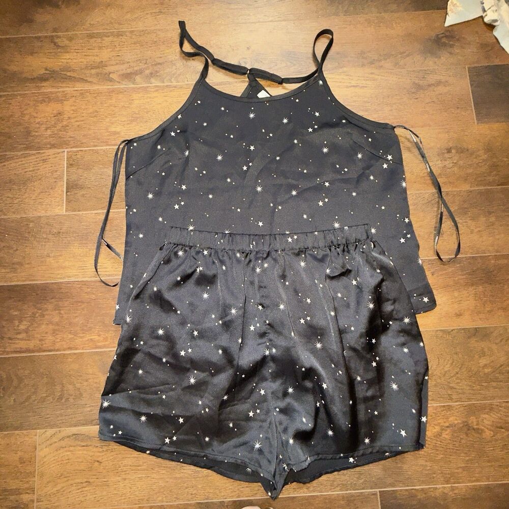 Forever 21 Women's Small Sleepwear Lightweight Pajama Set Black W White Stars